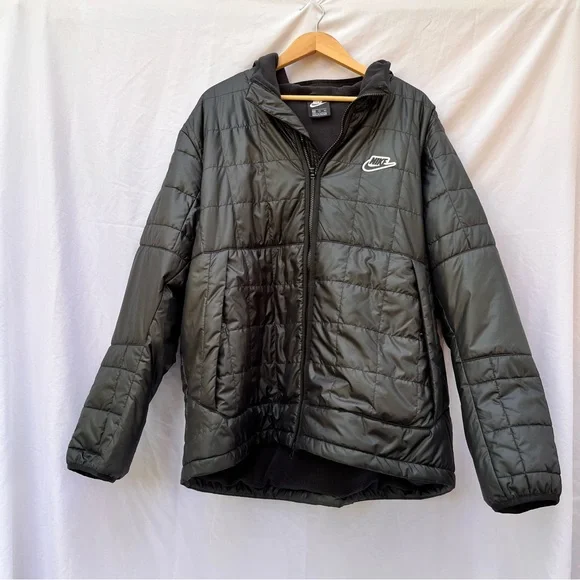 NIKEQUILTED PUFFER SYNTHETIC FILLED THERMORE FULL ZIP HOODED JACKET BLACK XXL